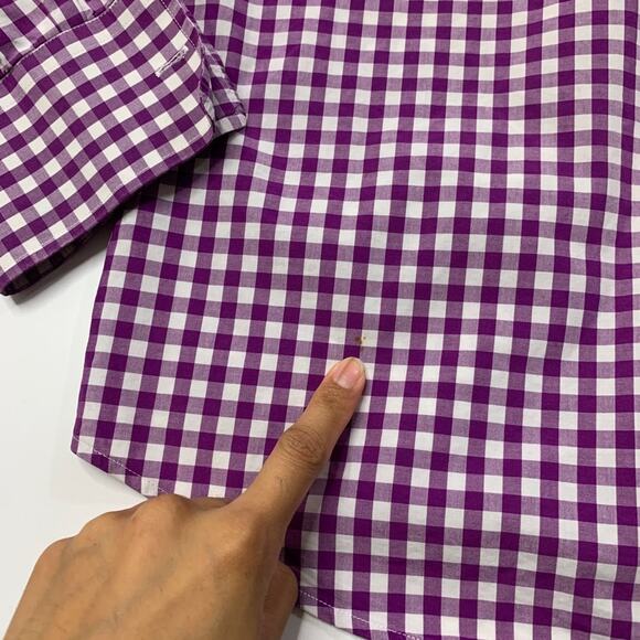 Twillory Shirt Mens 17.5 Hibiscus Purple Cotton Tailored Check Long Sleeve Dress - Picture 8 of 10